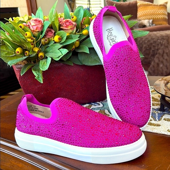 Brand New Corkys Swank Hey Girl Barbiecore Fuchsia Rhinestone Slip-on Sneakers - Picture 1 of 14